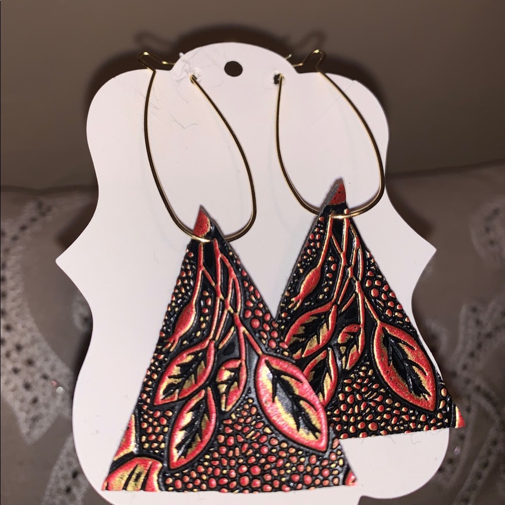SOLD! New leather leaf handcrafted earrings